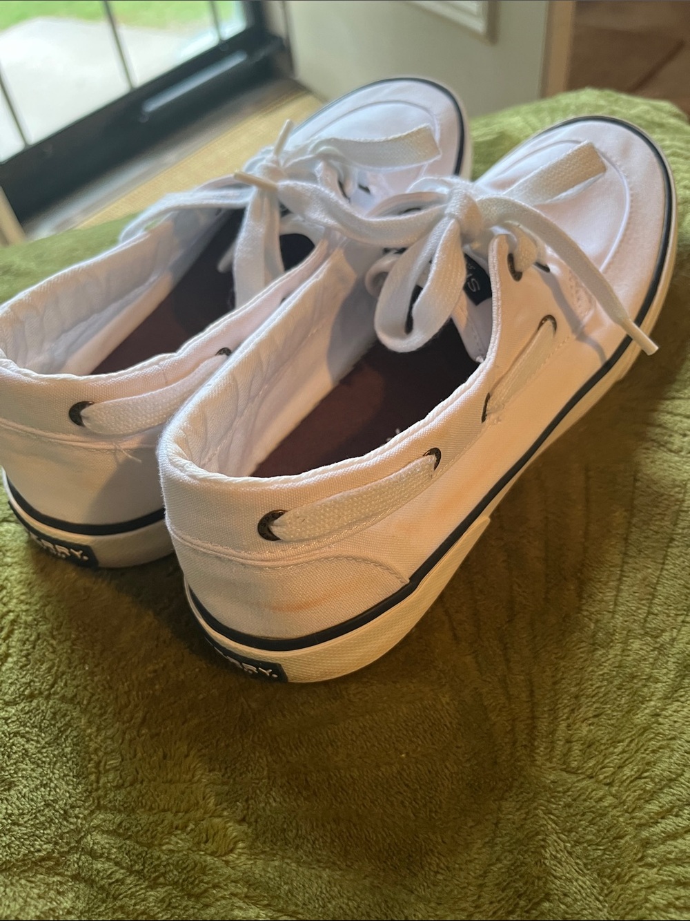 Sperry White Canvas Lace-Up Boat Sneakers with Navy Trim - Picture 4 of 5